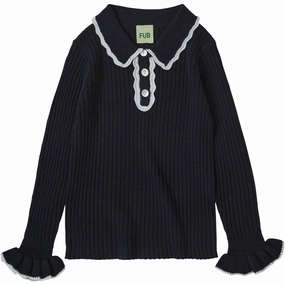 FUB Dark Navy Rib Polo Anti Pilling Treatment