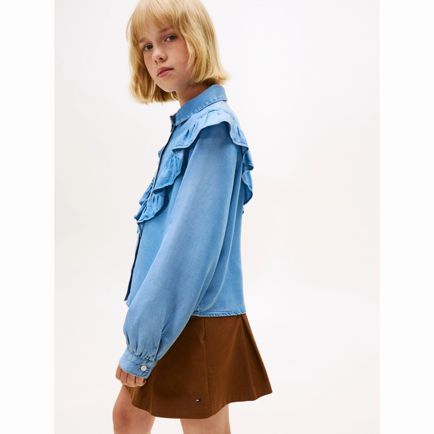 Tommy Hilfiger Denim Ruffle Blouse L/S Party Ready Ergonomic Back Panel