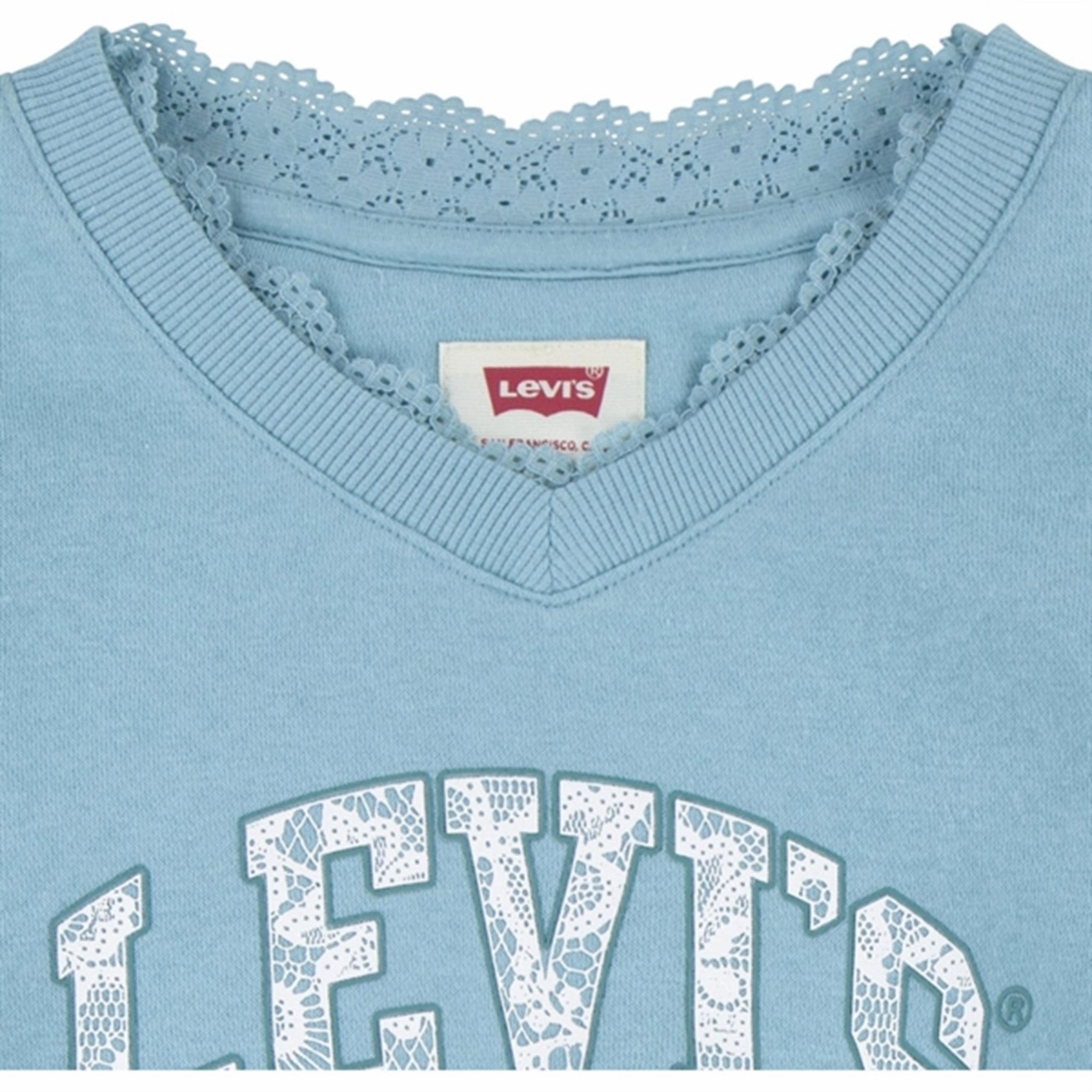 Stylish Appearance Levi's Lace Trim V-neck Blouse Aqua Sea Blue