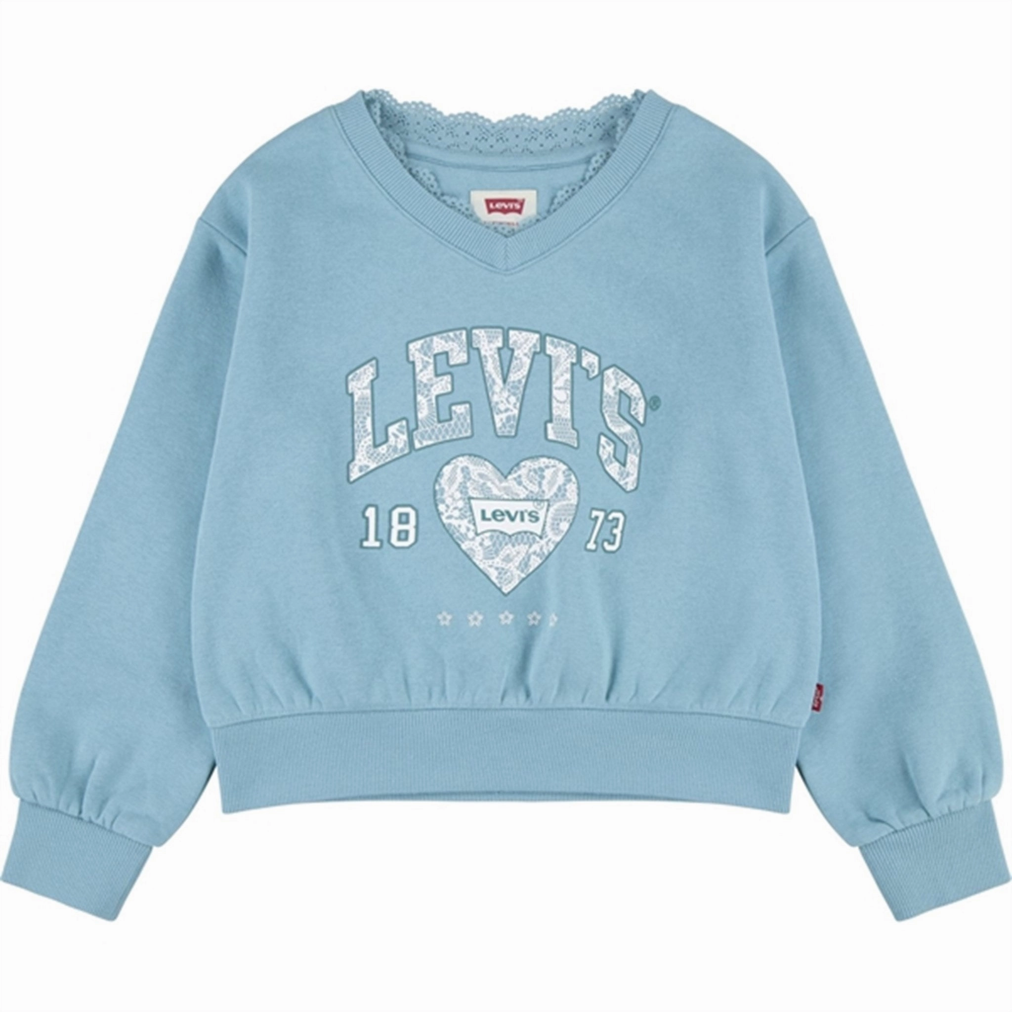 Ribbed Trim Levi's Lace Trim V-neck Blouse Aqua Sea Blue