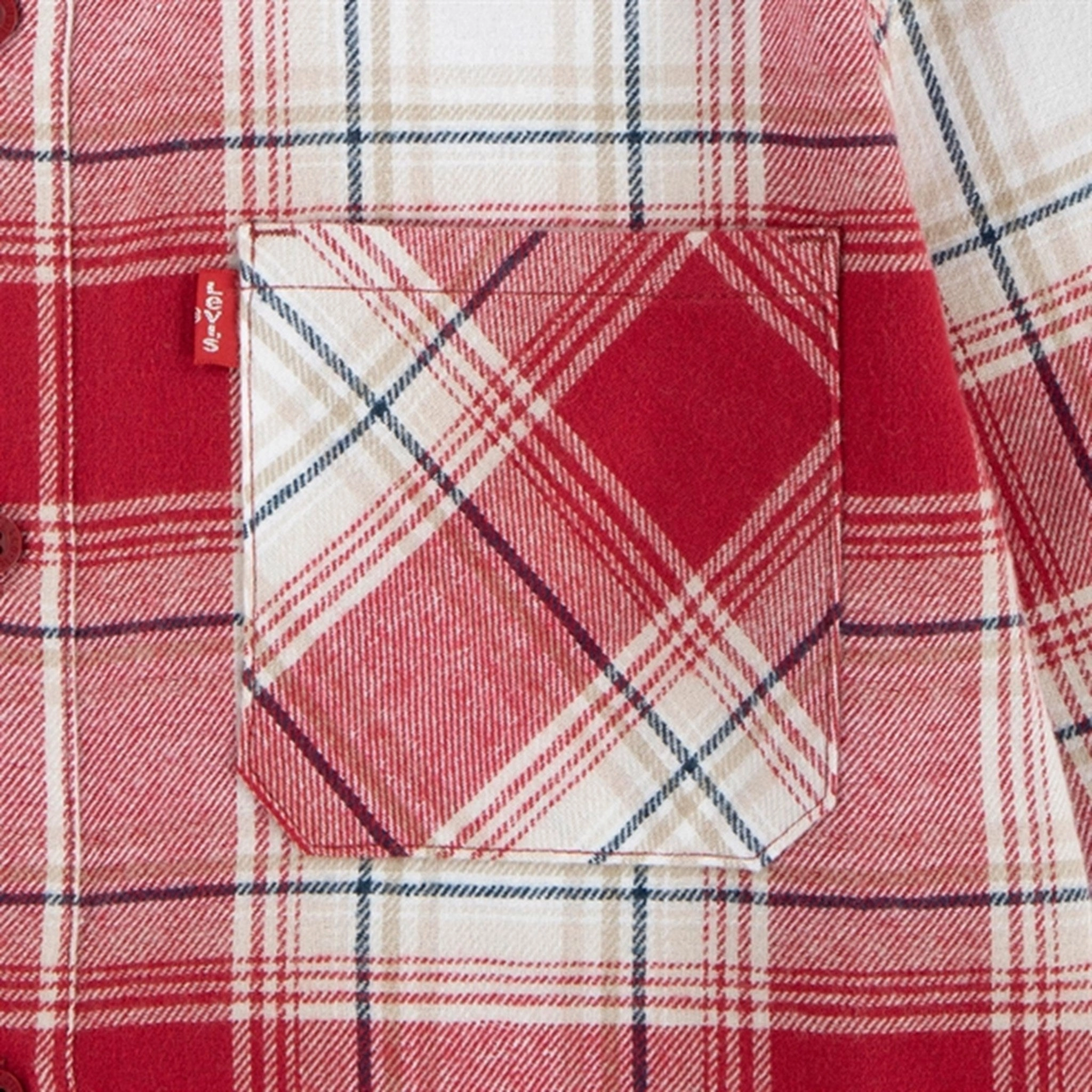 Levi's Plaid Flannel Pocket Shirt Rhythmic Red Sustainable Manufacturing Process fade resistant color