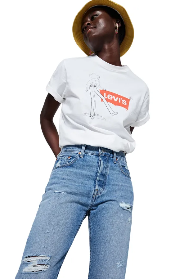 Smart Casual Sweat Resistant Levi's pantalone jeans da donna 501 Original Cropped largo alla caviglia 362000248 Light Indigo Destructed-Blu