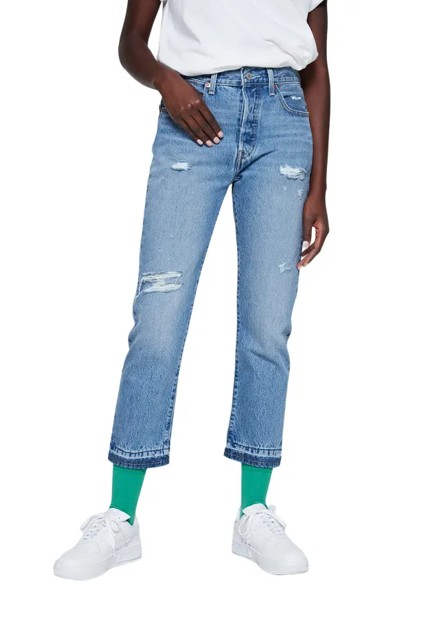 MoistureWickingFabric Vintage Wash Levi's pantalone jeans da donna 501 Original Cropped largo alla caviglia 362000248 Light Indigo Destructed-Blu