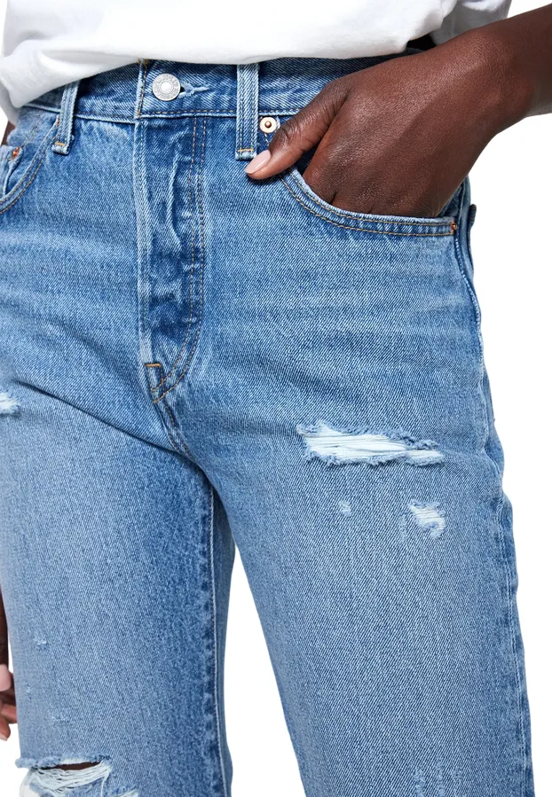 Smooth Fit Lining Levi's pantalone jeans da donna 501 Original Cropped largo alla caviglia 362000248 Light Indigo Destructed-Blu