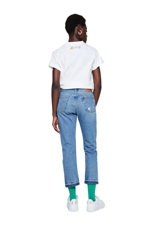 Effortless Layer Levi's pantalone jeans da donna 501 Original Cropped largo alla caviglia 362000248 Light Indigo Destructed-Blu