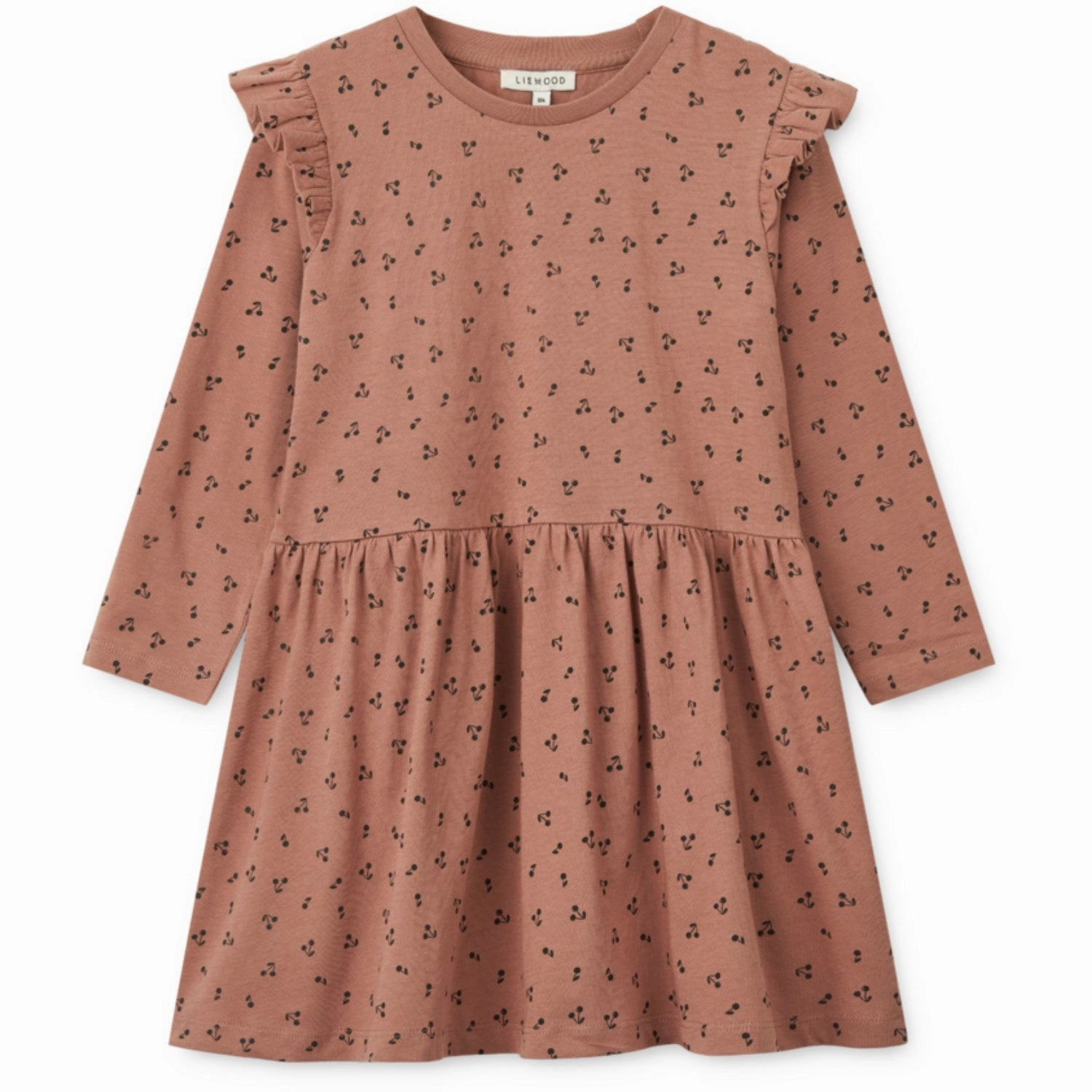 Airy Drape Relaxed and Elegant LieWood Cherries / Dark Rosetta Lima Printed Frill Longsleeve Dress
