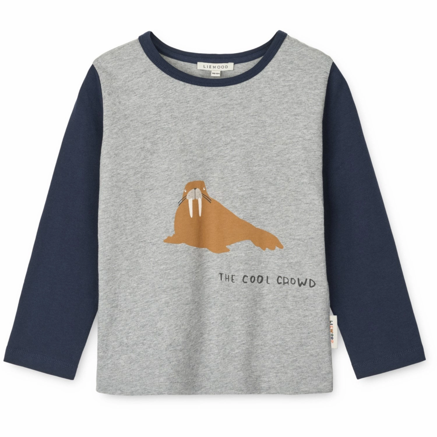 LIEWOOD Walrus / Grey Melange / Classic Navy Apia Placement Longsleeve T-Shirt Handcrafted Detail Geometric Shape