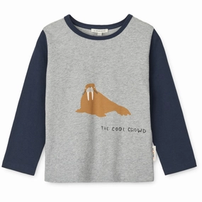 Contemporary Fashion Winter Layering LIEWOOD Walrus / Grey Melange / Classic Navy Apia Placement Longsleeve T-Shirt