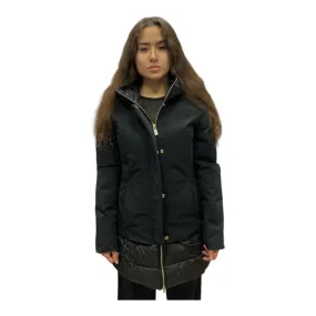 Yes Zee Cappotto da donna con inserti in pelle O086/NT00 0801 nero Sport Inspired DropShoulder