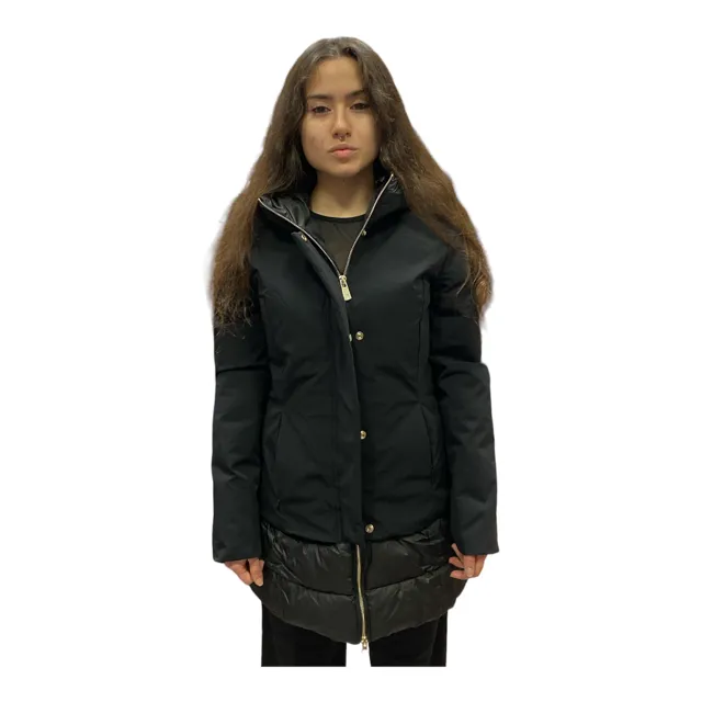 Yes Zee Cappotto da donna con inserti in pelle O086/NT00 0801 nero Sport Inspired DropShoulder