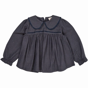 Copenhagen Colors Navy Check Combi Check Blouse W. Collar Airflow Ventilation System