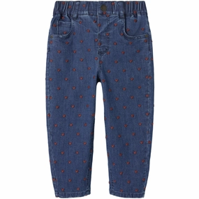 Lil'Atelier Dark Blue Denim Heart Embroidery Liva Loose Jeans Grab And Go