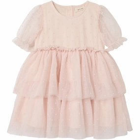 Lil'Atelier Peach Blush Frilla Loose Tulle Dress Subtle pattern