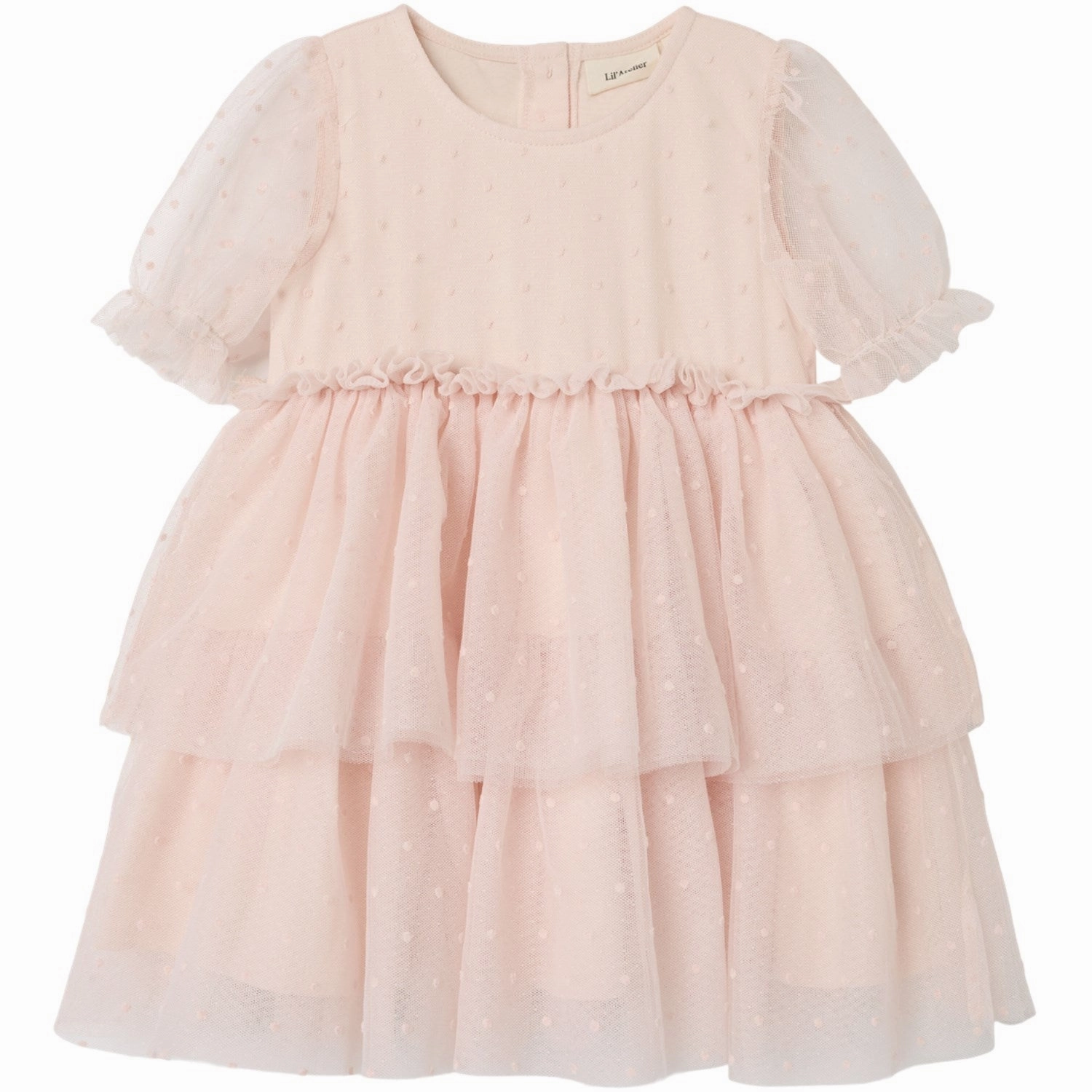 Lil'Atelier Peach Blush Frilla Loose Tulle Dress Subtle pattern