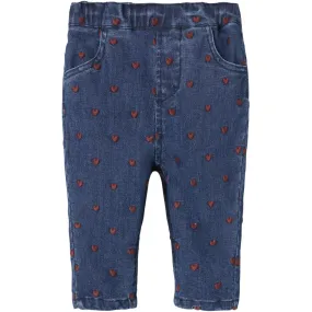 Smooth zipper closure Lil'Atelier Dark Blue Denim Heart Embroidery Liva Loose Jeans