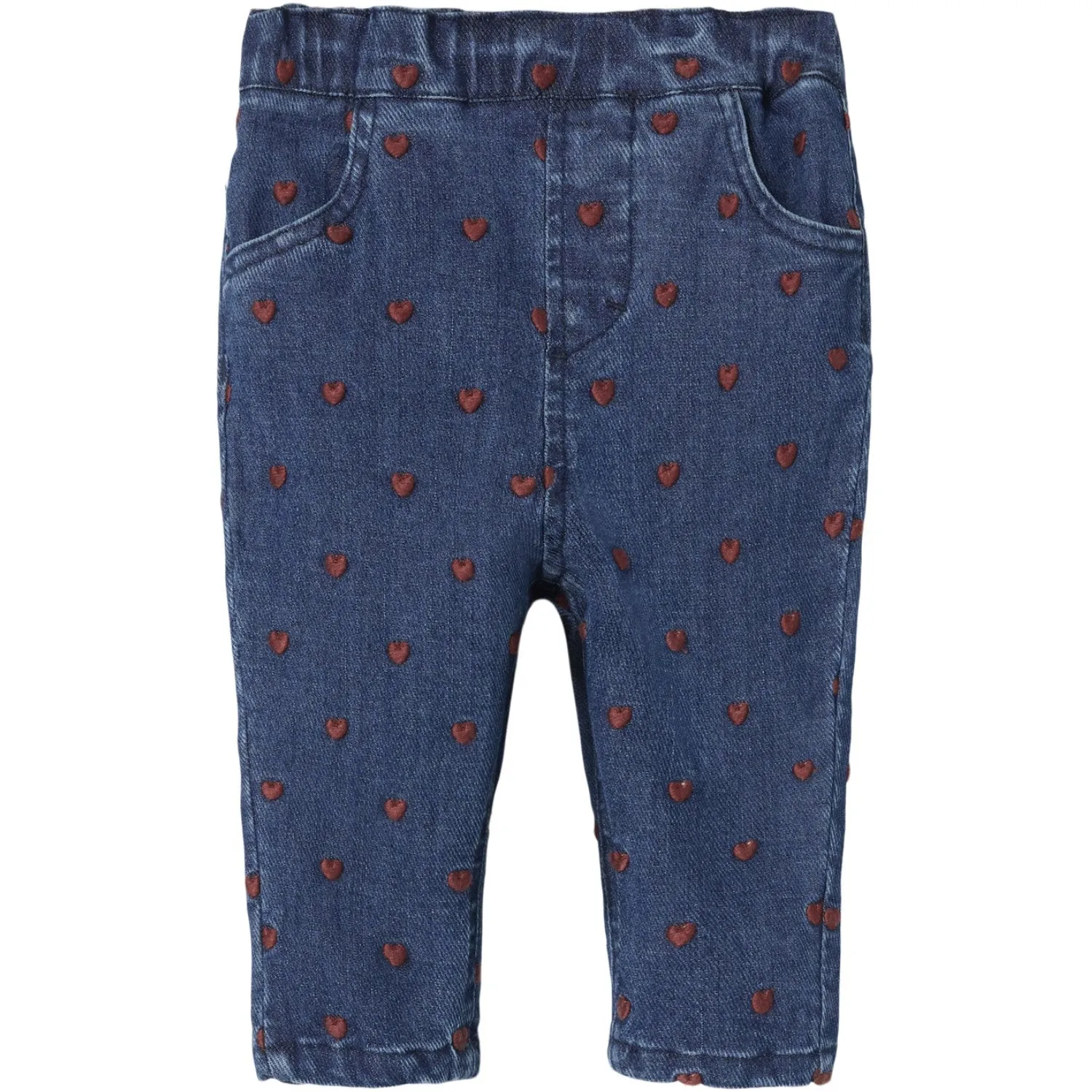 Smooth zipper closure Lil'Atelier Dark Blue Denim Heart Embroidery Liva Loose Jeans