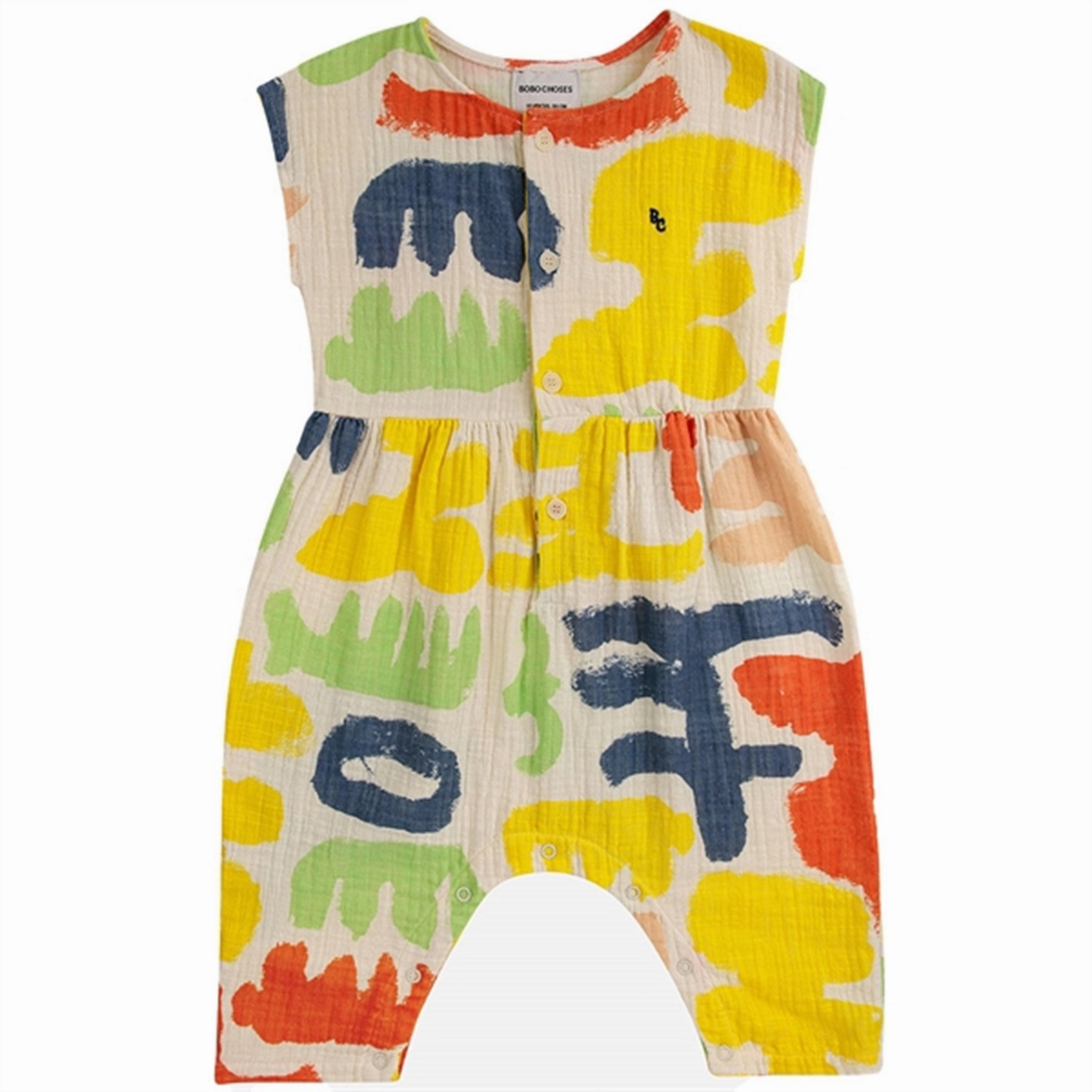 Bobo Choses Baby Carnival All Over Woven Overall Short Sleeve Offwhite Picnic Cozy