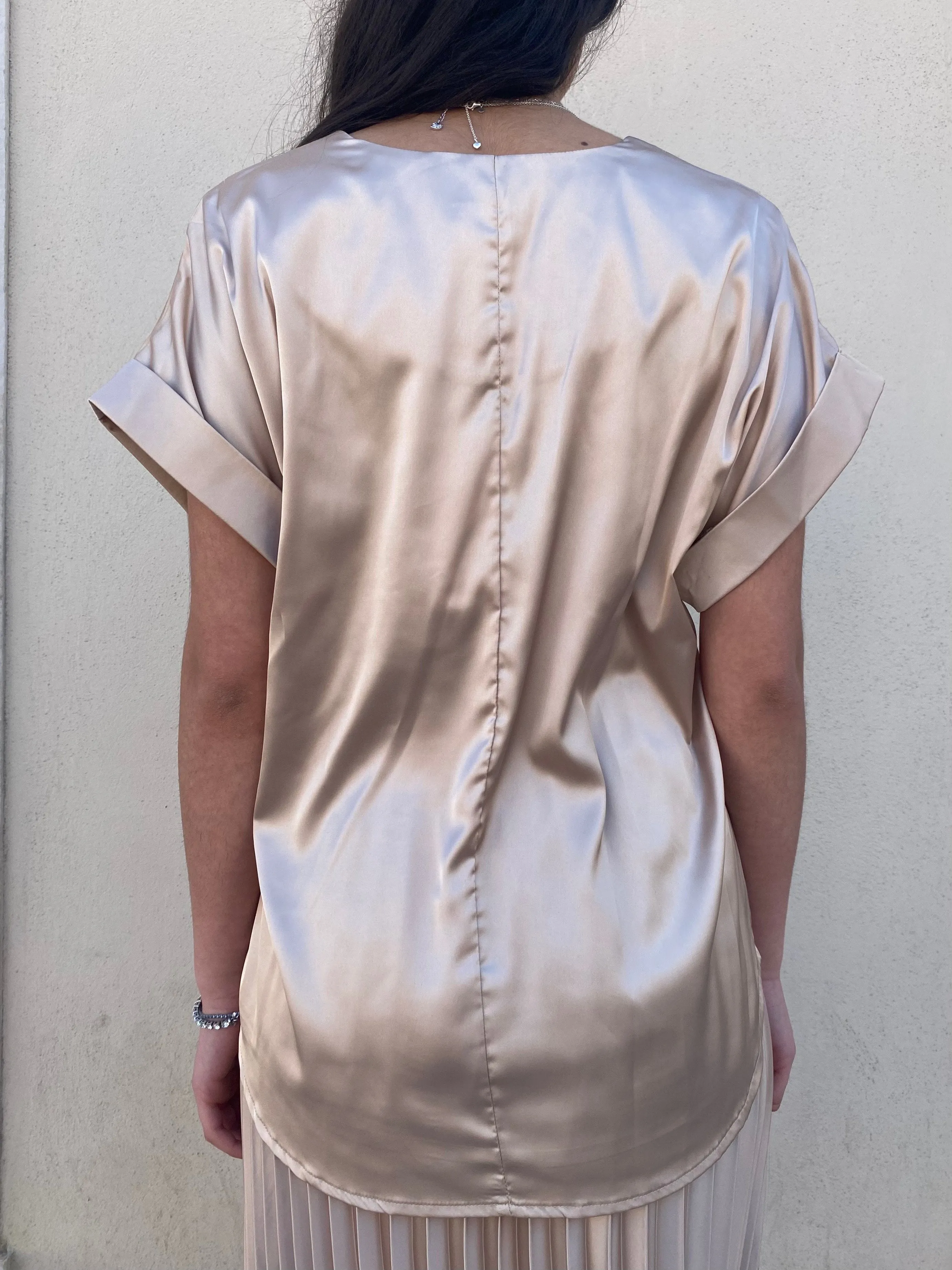 Griffai casacca manica corta da donna in raso DGP6687 champagne Men's Quality Fabric