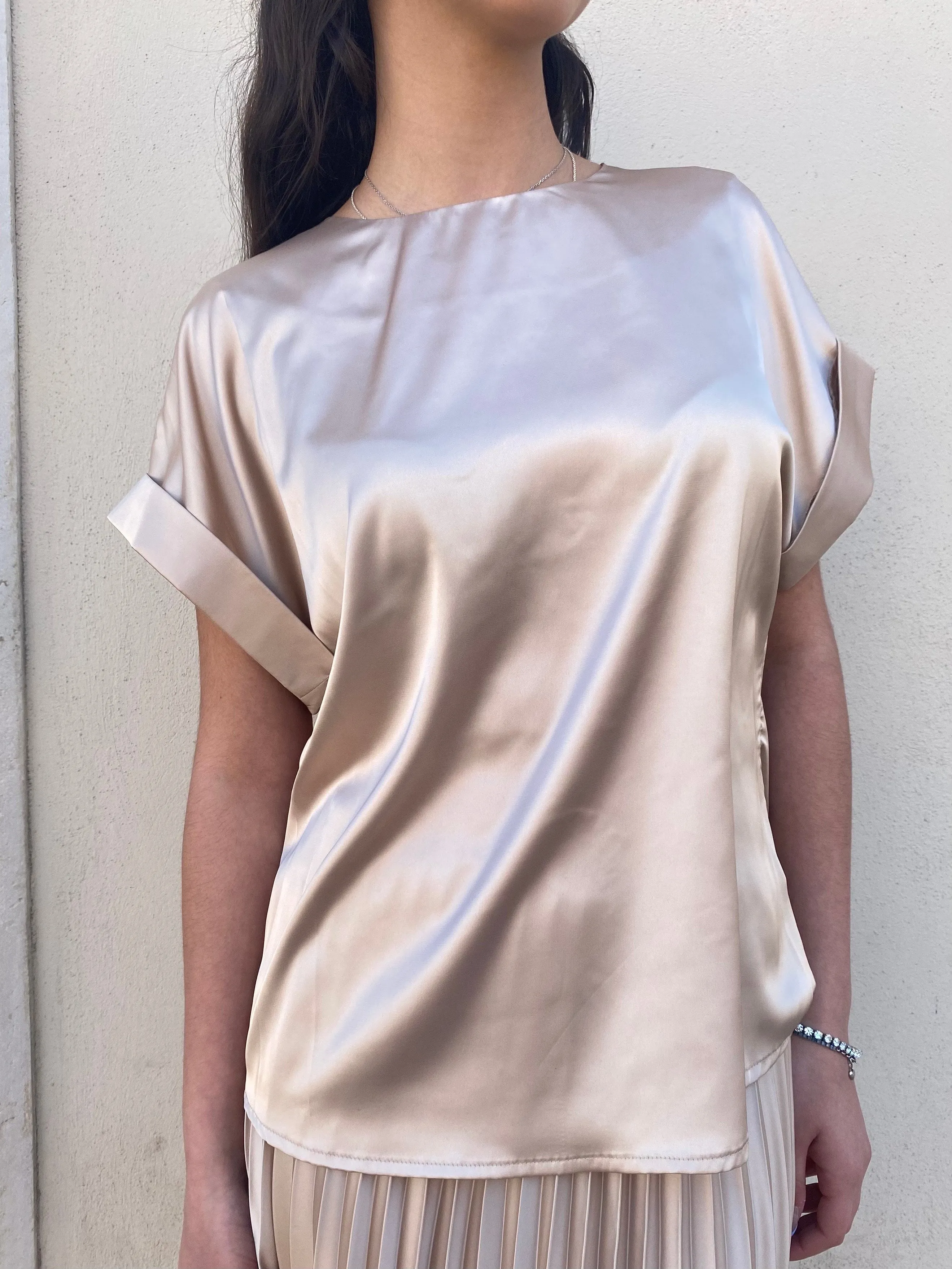 Griffai casacca manica corta da donna in raso DGP6687 champagne Urban Outfit