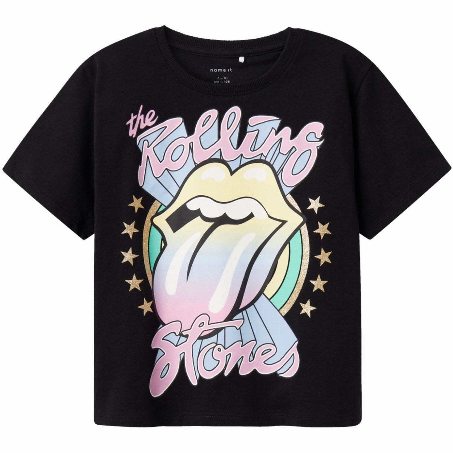 Name It Black Dysa Rolling Stones Regular T-Shirt Noos Outdoor Style Trend Taped Neckline