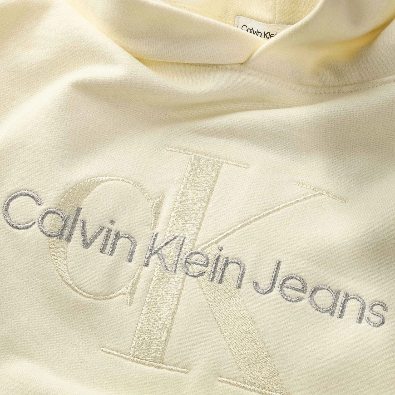 Calvin Klein Monogram Embroidery Hoodie Papyrus Durable Yarn Sheen