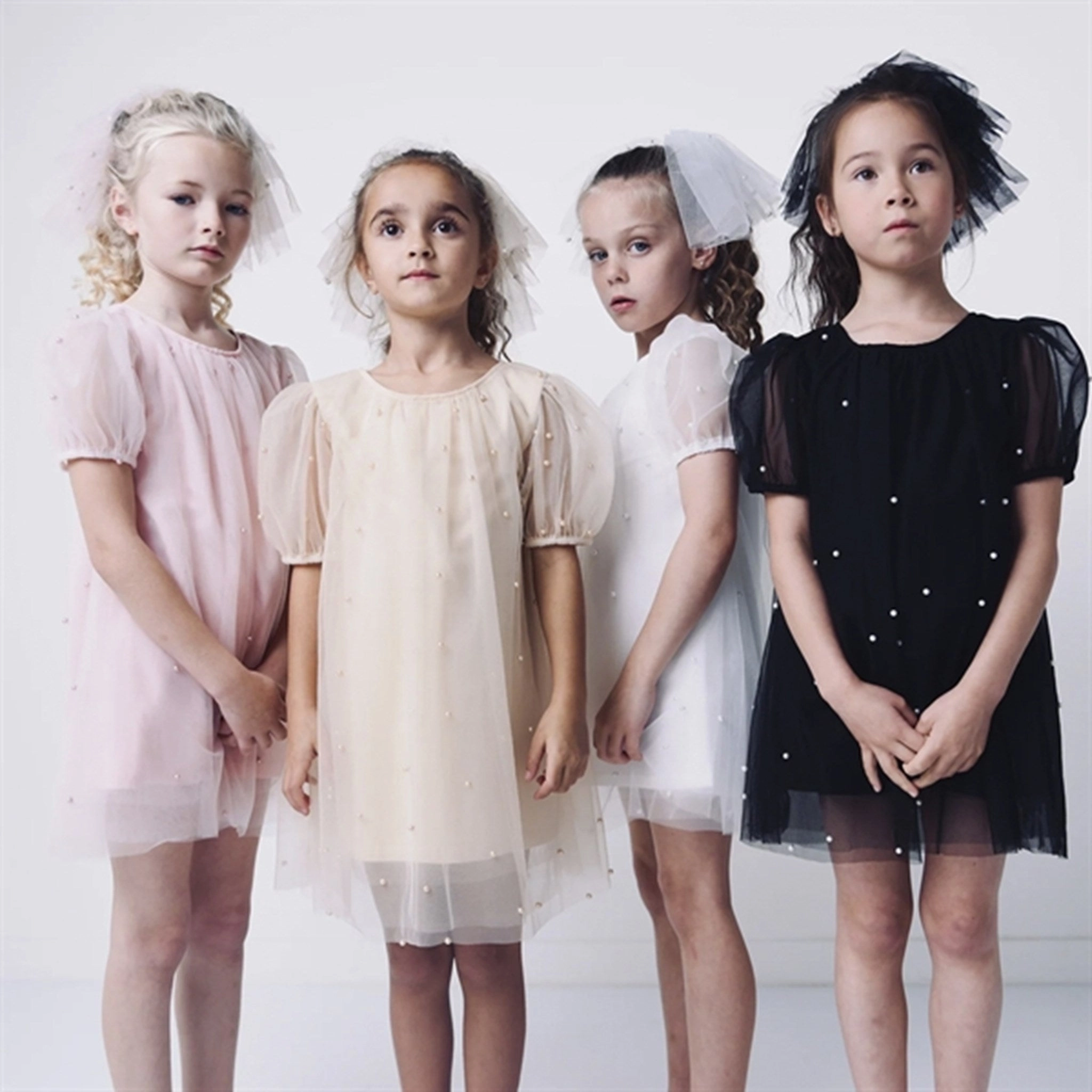 Dolly by Le Petit Tom Pearl Tulle Puff Aline Dress Pink Beaded-Sleeve