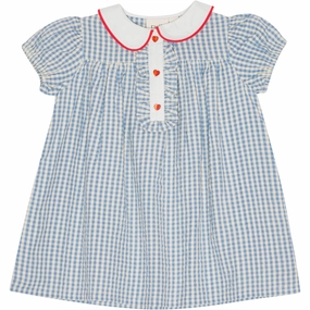 Comfortable Style Balloon-Sleeve Fl?ss Blue/Soft White Gingham River Dress