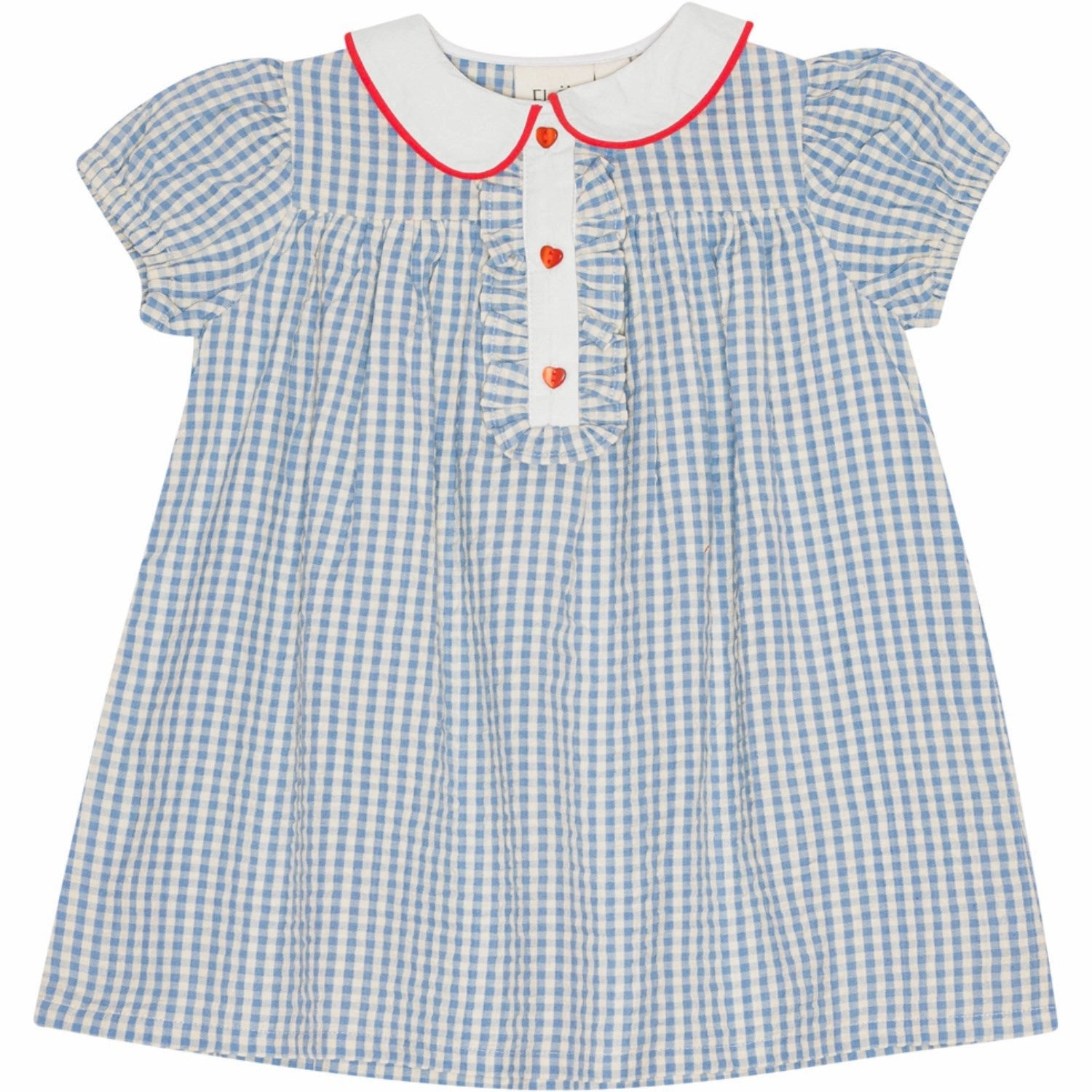 Comfortable Style Balloon-Sleeve Fl?ss Blue/Soft White Gingham River Dress