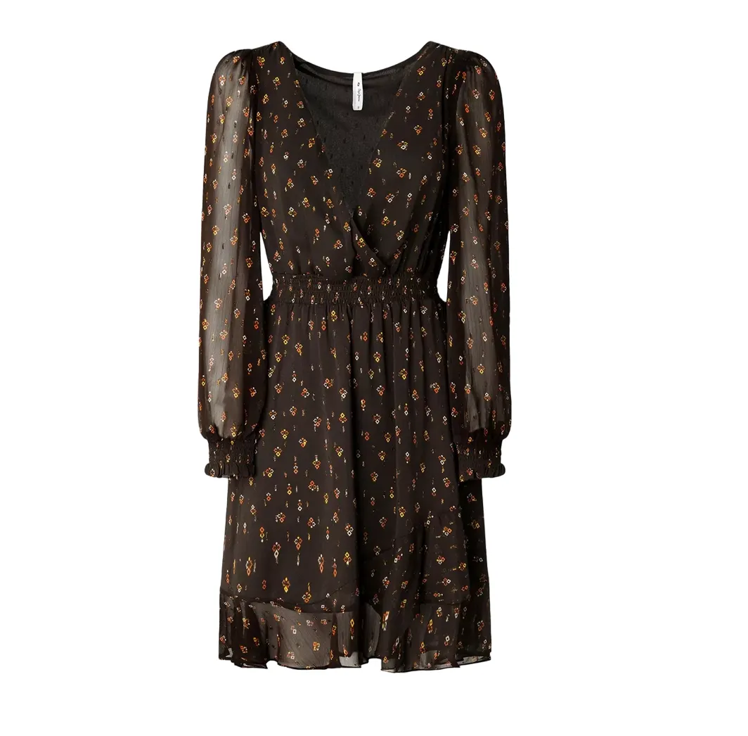 Pepe Jeans Abito a maniche lunghe con stampa a fiori Leticia PL953136 885 bitter Tulle-Overlay