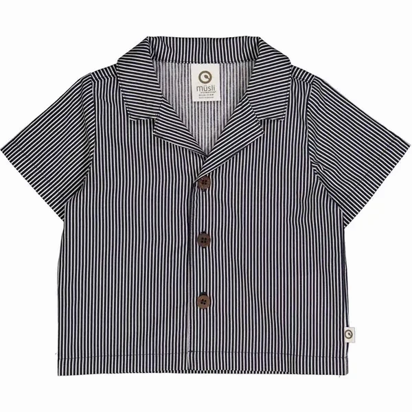 M??sli Balsam Cream/Night Blue Poplin Stripe Shirt Sleepwear Multi Layer Stitching