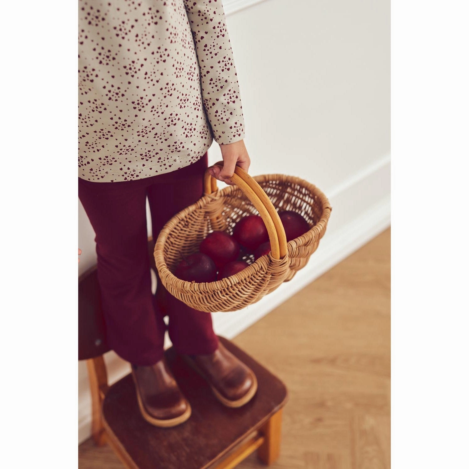 M??sli Soft Green/ Cabernet Love Frill Tee L/S Party Ready Waffle Weave