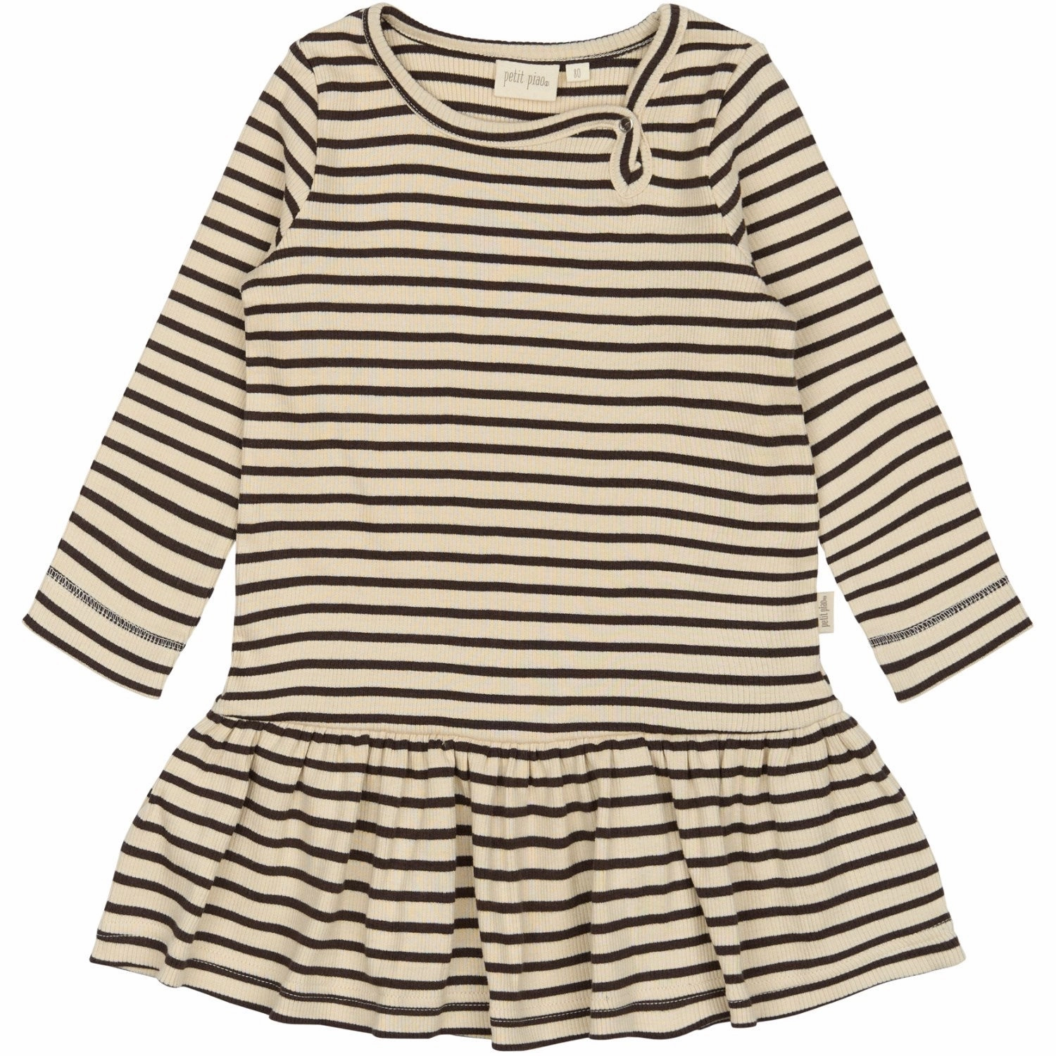 Luxurious Texture Petit Piao Coffee Bean/off White Dress L/S Modal Striped
