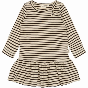 Soul Warm Petit Piao Coffee Bean/off White Dress L/S Modal Striped