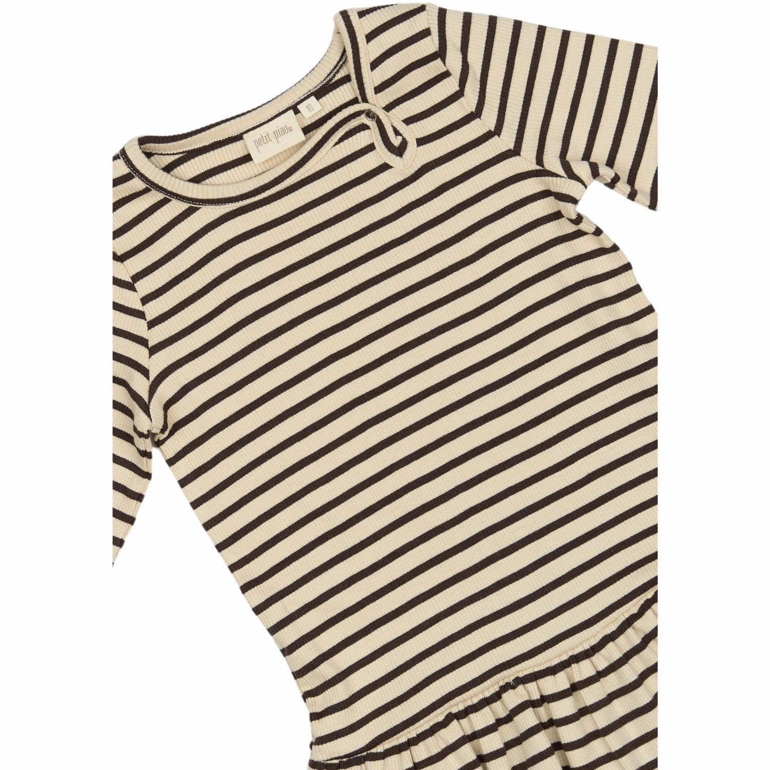Petit Piao Coffee Bean/off White Dress L/S Modal Striped EasyCareMaterial Relaxed Fit