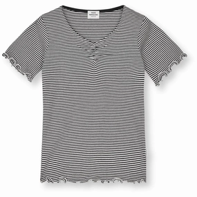 Mads N?rgaard Black/Vanilla Ice 2X2 Cotton Stripe Tiki Tee Eco Certified Textile Chilly Comfort Wear