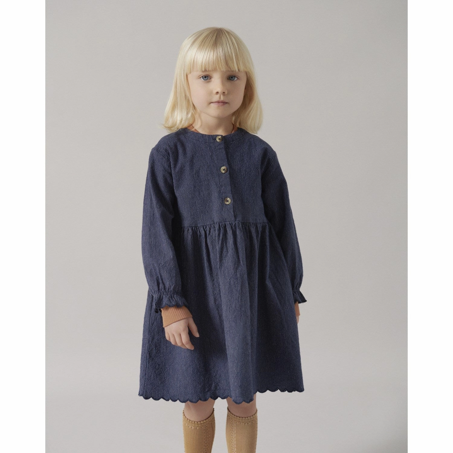 Understated Elegance MarMar Chambray Blue Dagmara Scallop Dress