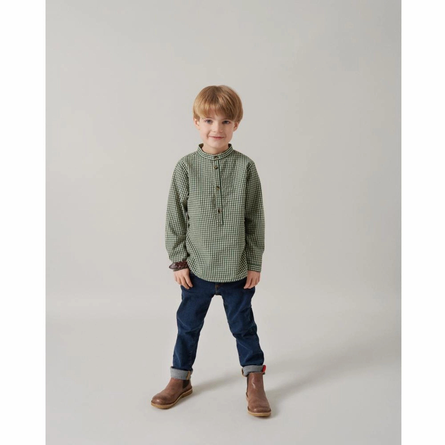 Moisture Wicking Material MarMar Cotton Seersucker Green Check Timmo Shirt