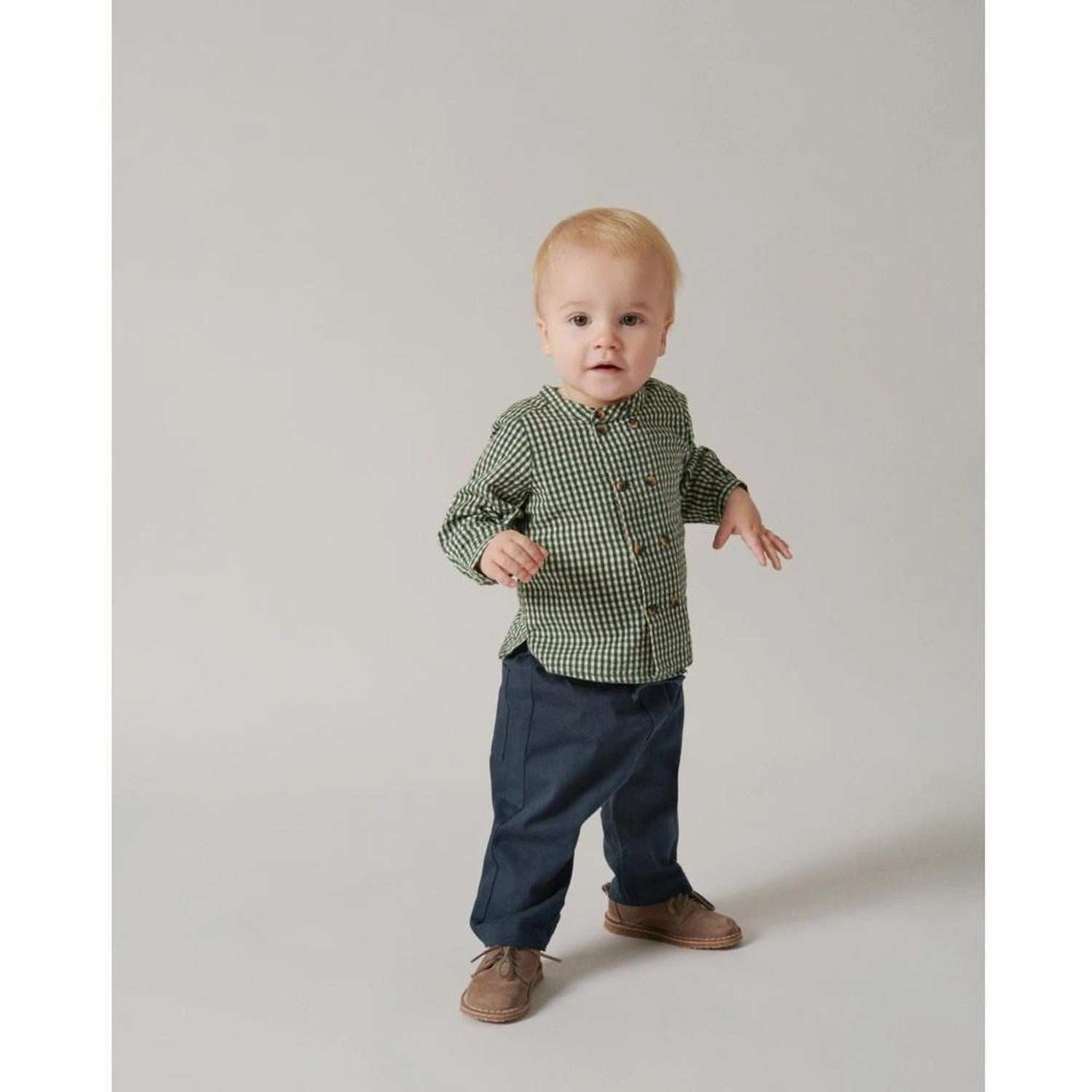 Compact Fold Design Chic Appearance MarMar Cotton Seersucker Green Check Toke Shirt