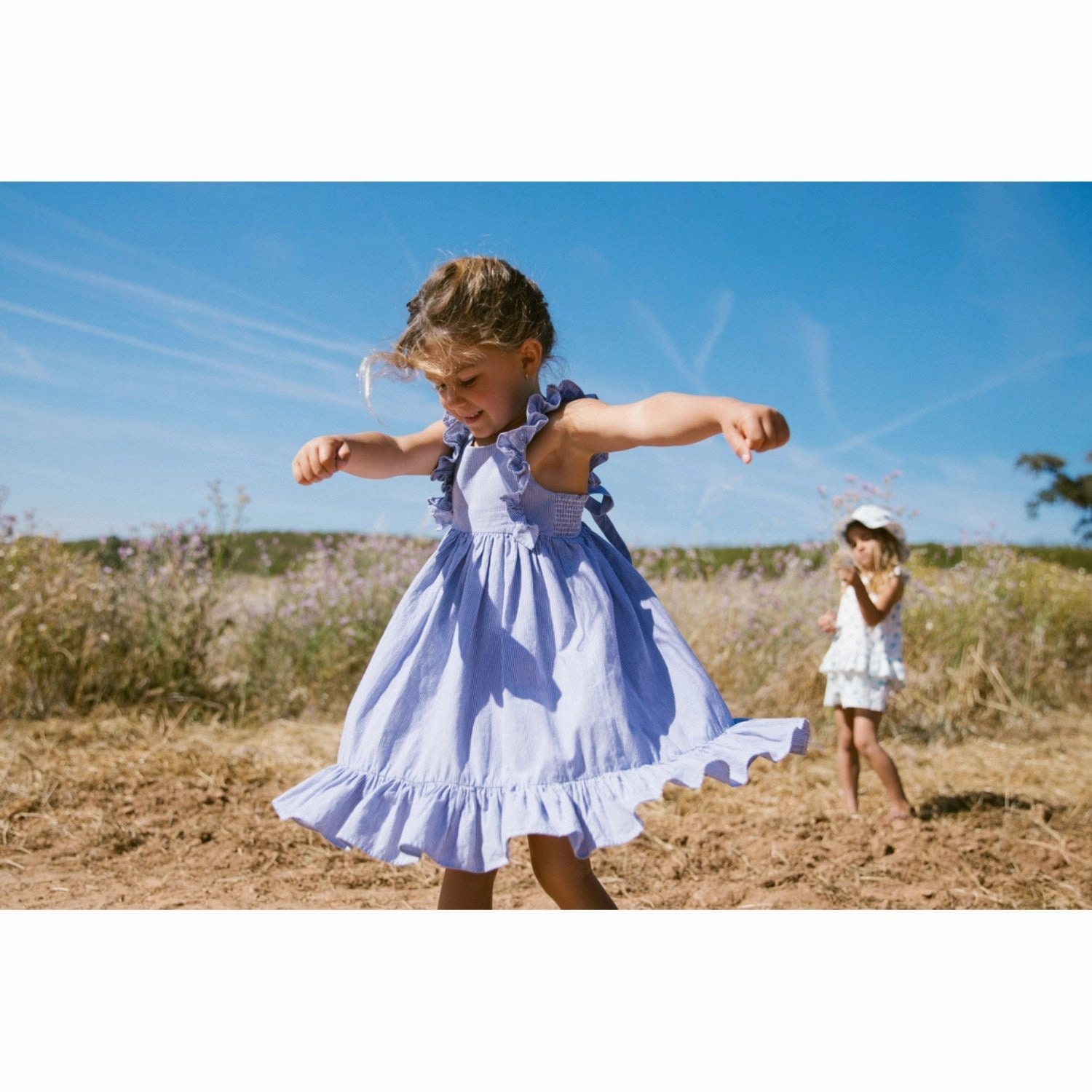 MarMar Fine Cotton Navy Stripe Danita Frill Dress Bright bold dress