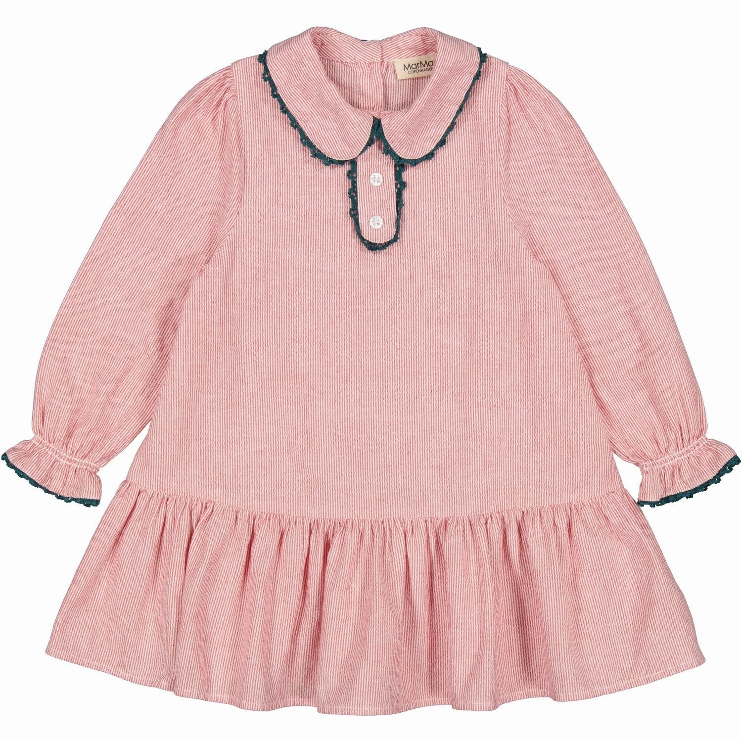 MarMar Fine Cotton Red Hairline Stripe Davi Dress Minimal Harmony Feminine fit-and-flare silhouette