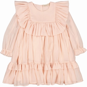 Vintage feel Contrast-Piping MarMar Glitter Crepe Rose Dust Glitter Damra Dress