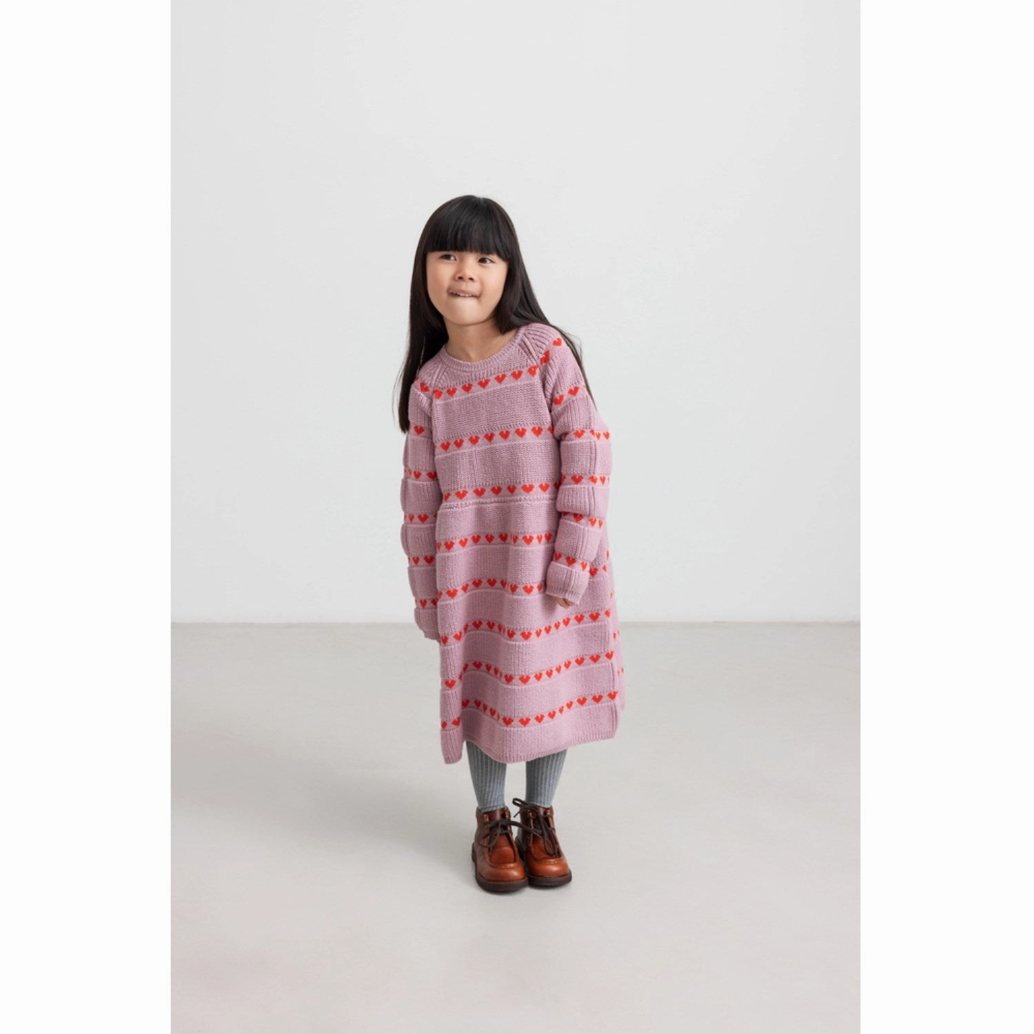 MarMar Light Cotton Wool Pattern Soft Berry Hearts Daso Knit Dress City Mood