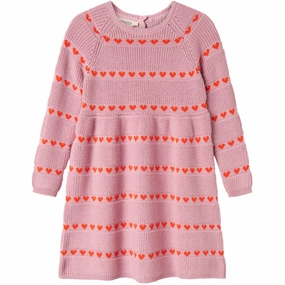 Printed-Lining MarMar Light Cotton Wool Pattern Soft Berry Hearts Daso Knit Dress
