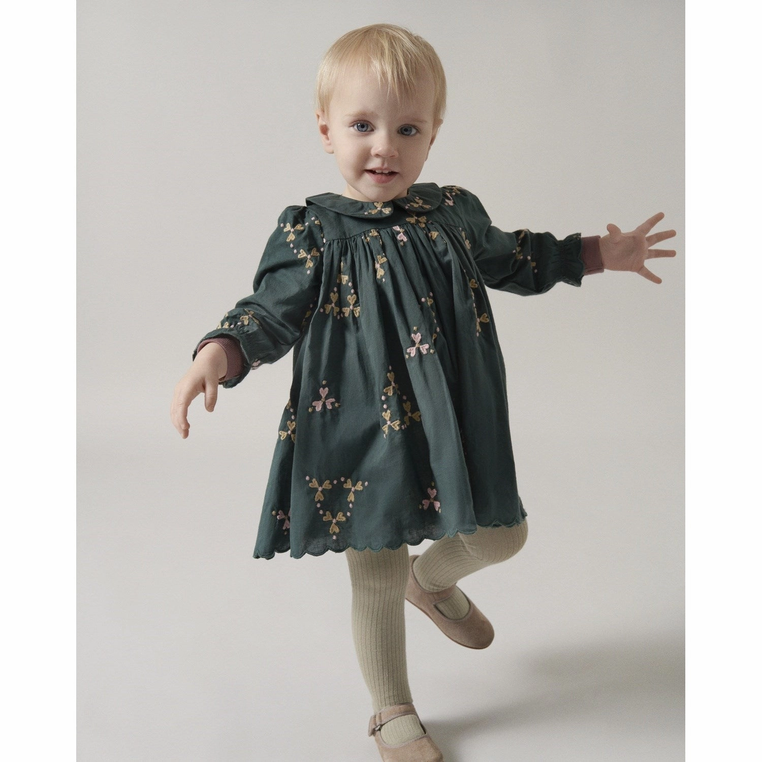 Cozy Fit MarMar Light Embroidery Deep Forest Hearts Dulla Scallop Dress