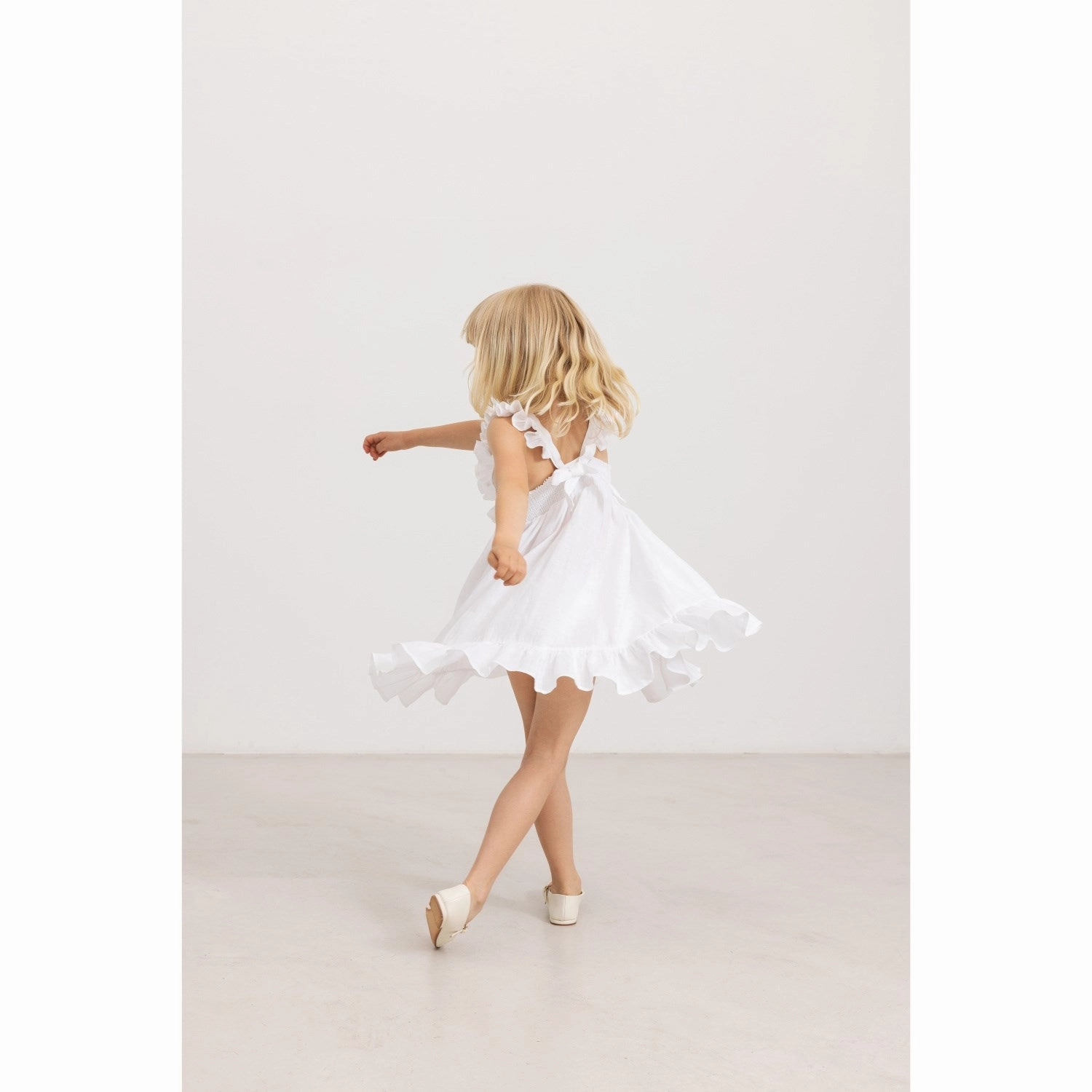 MarMar Linen White Danita Frill Dress Empire-Waist Coffee Break