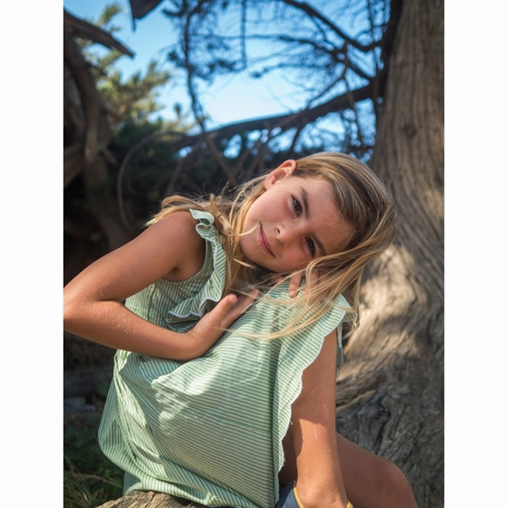 MarMar Mint Leaf Stripes Deidra Dress Collar Accent Light and Breezy