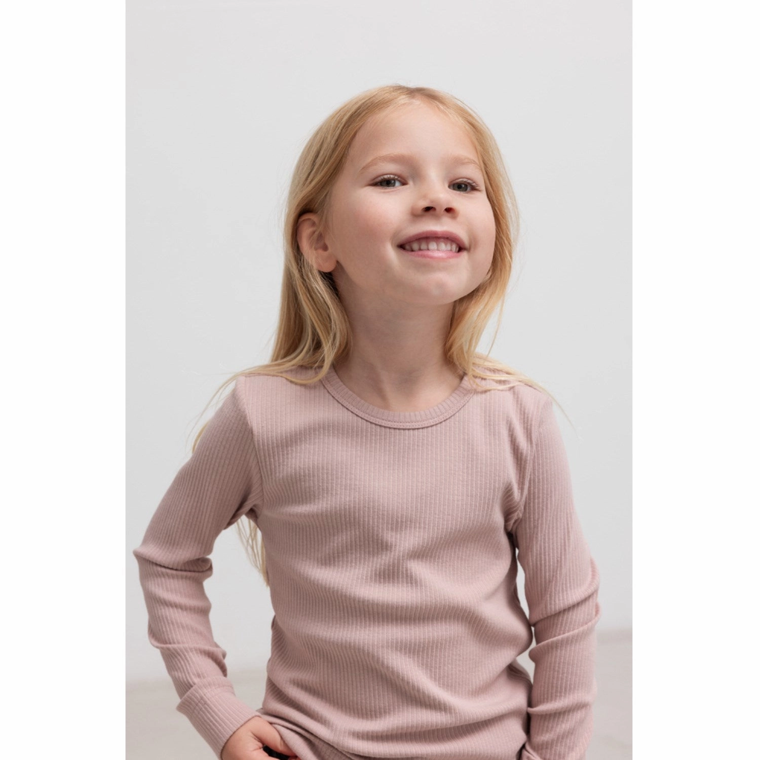 Seamless Sides Round Collar MarMar Modal Faded Rose Plain Tee LS