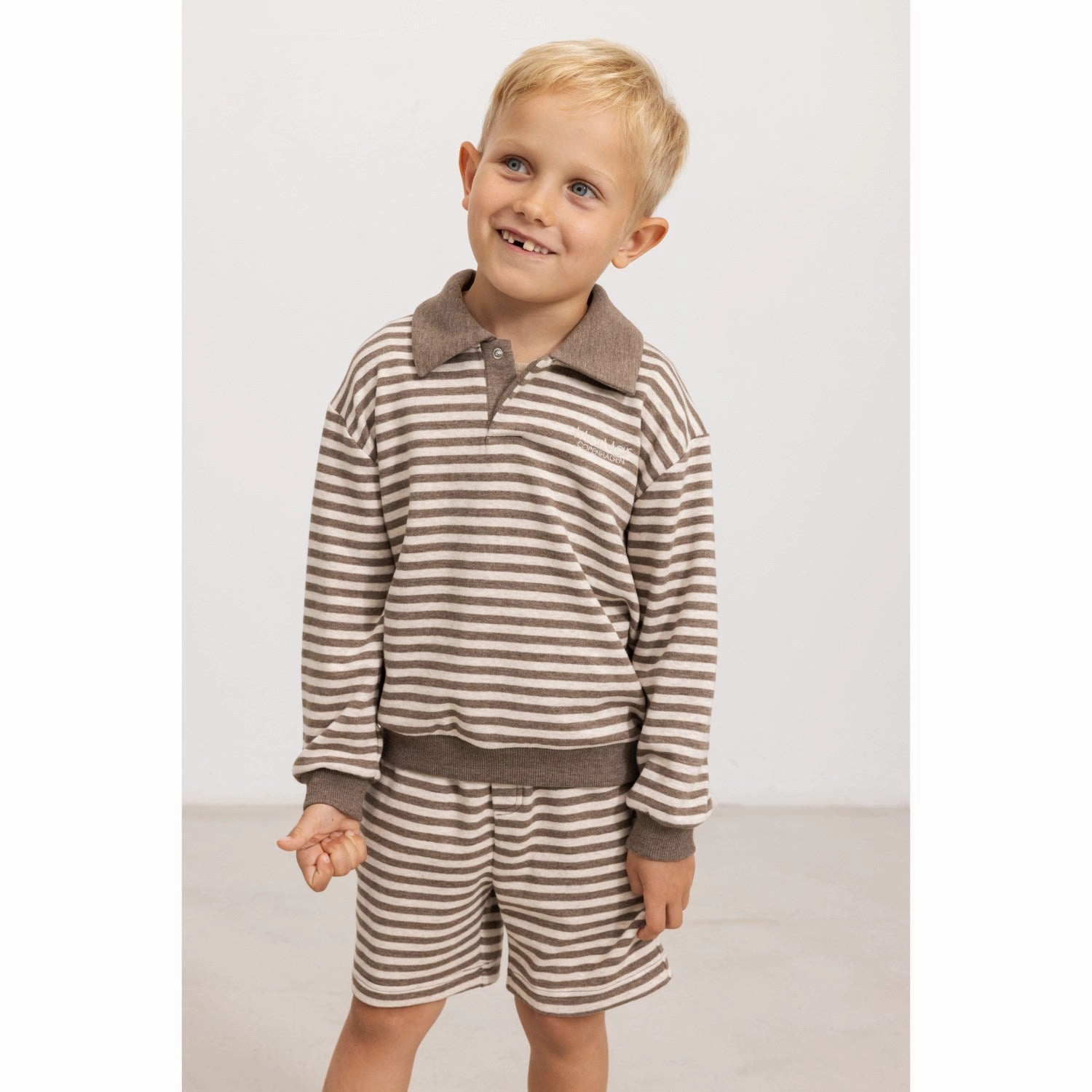 MarMar Modal Sweat Brown Stripe Melange Thanos Polo Tagless Neck Label FourWay Stretch Fabric