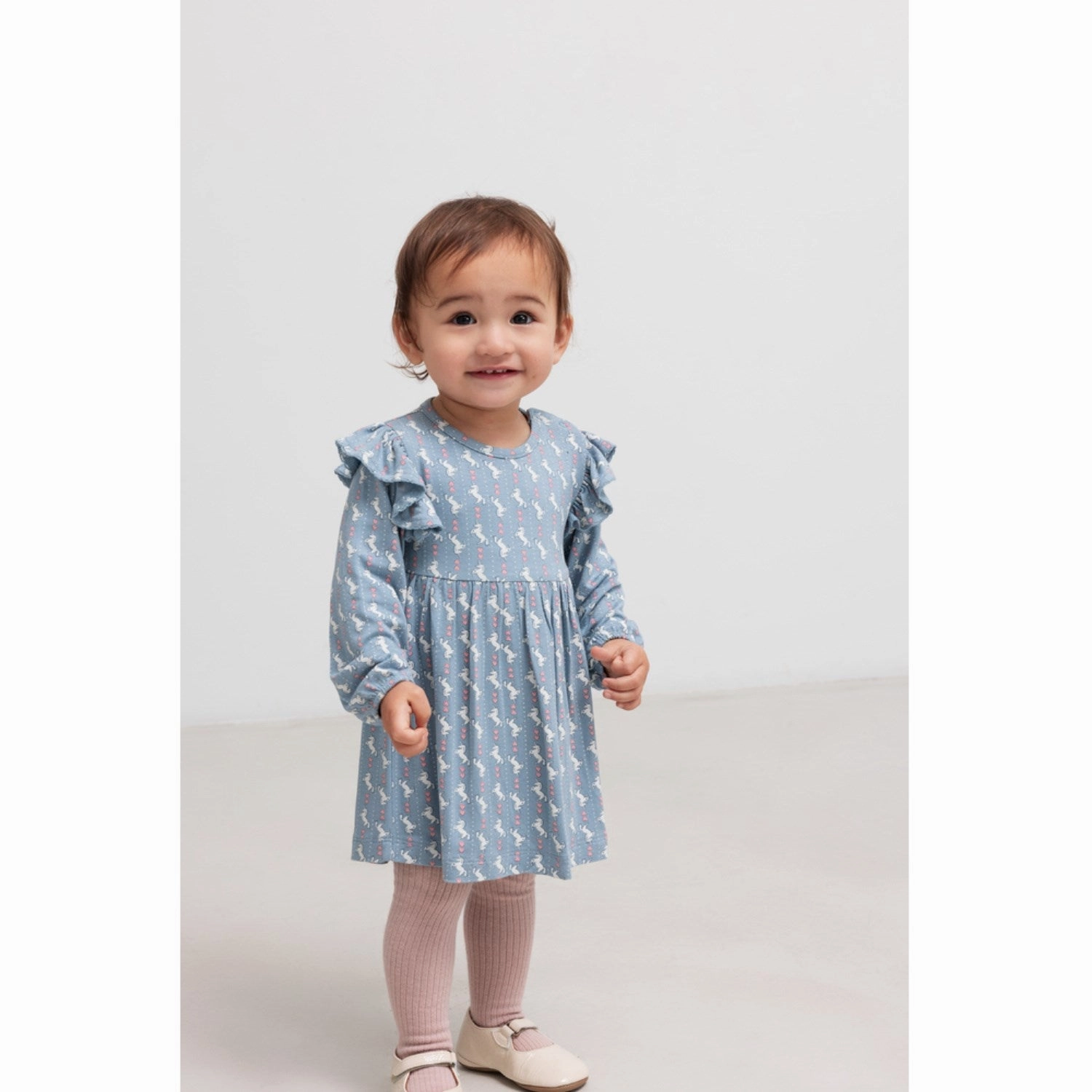 MarMar Smooth Jersey Unicorn Dream Ramona Frill LS Dress Feminine Design Fit Vibe