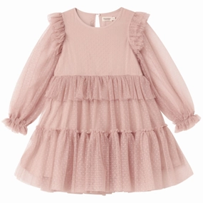 Layered Fit Casual-Look MarMar Tulle Dotty Faded Rose Doth LS Dress